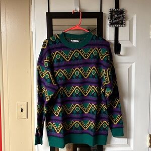 Zara Vintage Geometric Sweater in Green and Purple